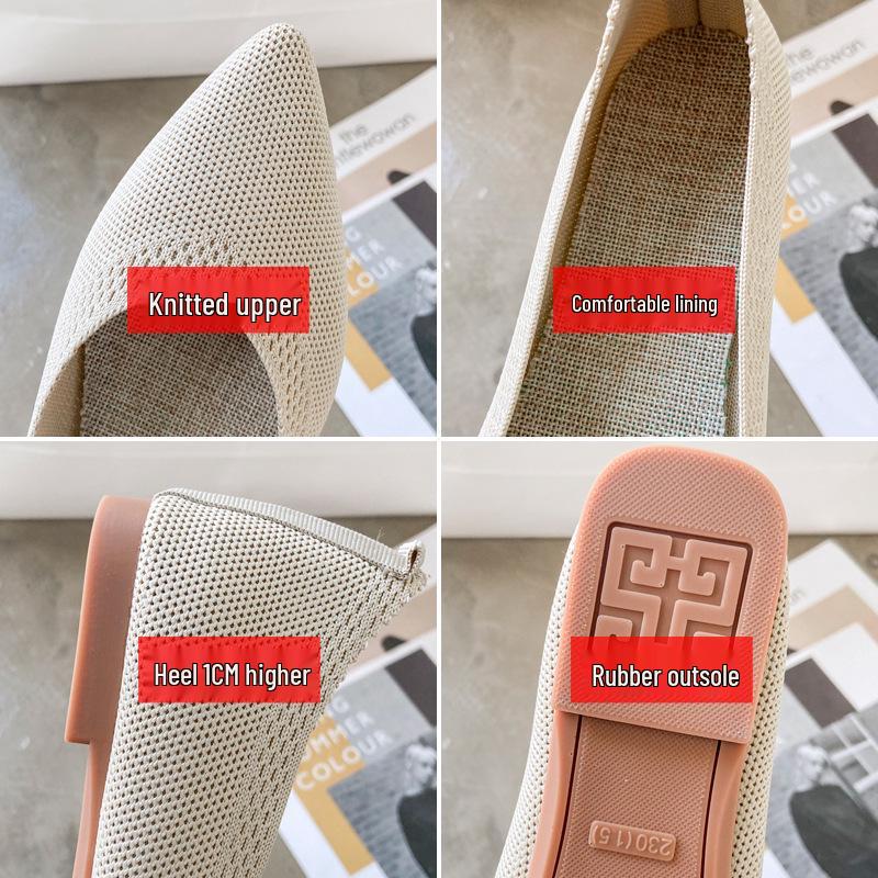 Women's Knitted Flyknit Pointed Toe Flats - Soft Sole Loafers for Spring & Autumn