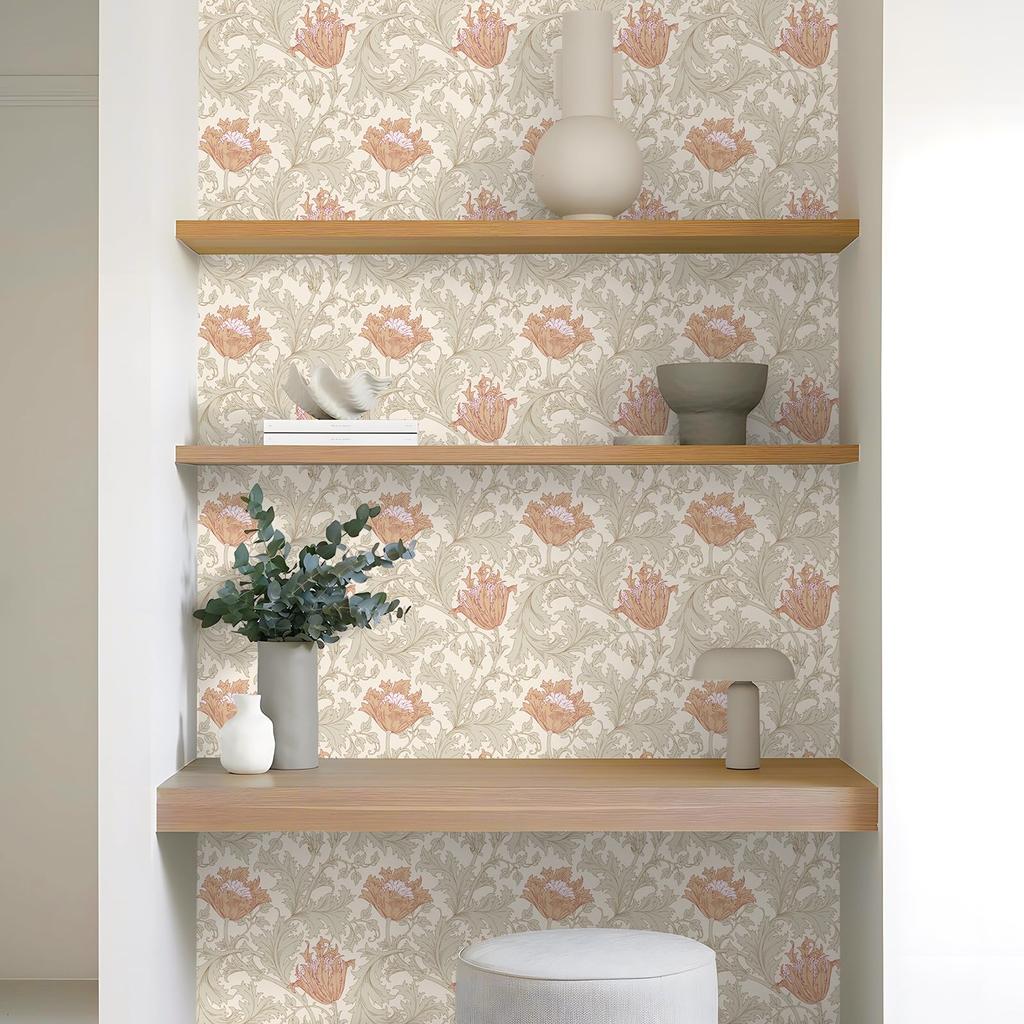 VEELIKE Wallpaper Floral Removable Damask Leaf Heat Sticker Cutting Wall Removable Fusuma Vintage Sticker, Pattern, Wallpaper, Beige, Style, Pattern,