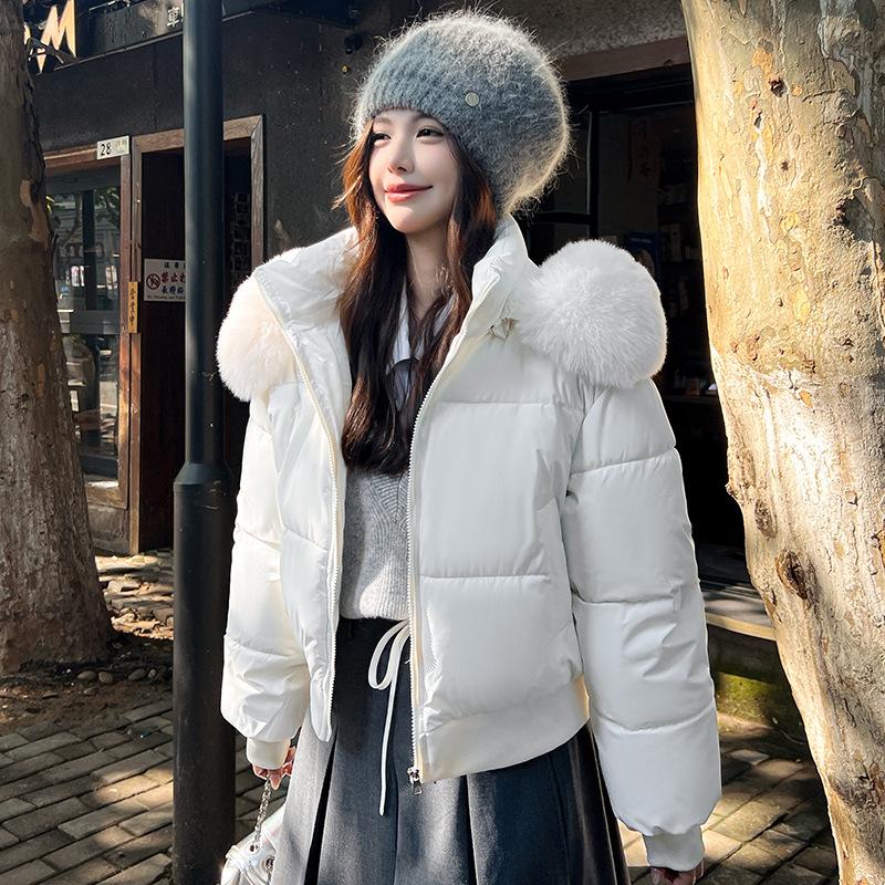 Hooded Cotton-padded Jacket Short Winter Thickened Warm Coat With Fur Collar