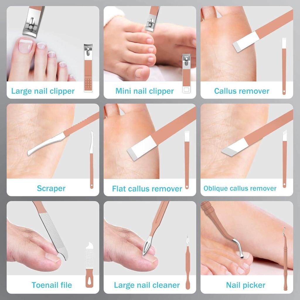 30-Piece Stainless Steel Nail Care Set with Zipper Bag