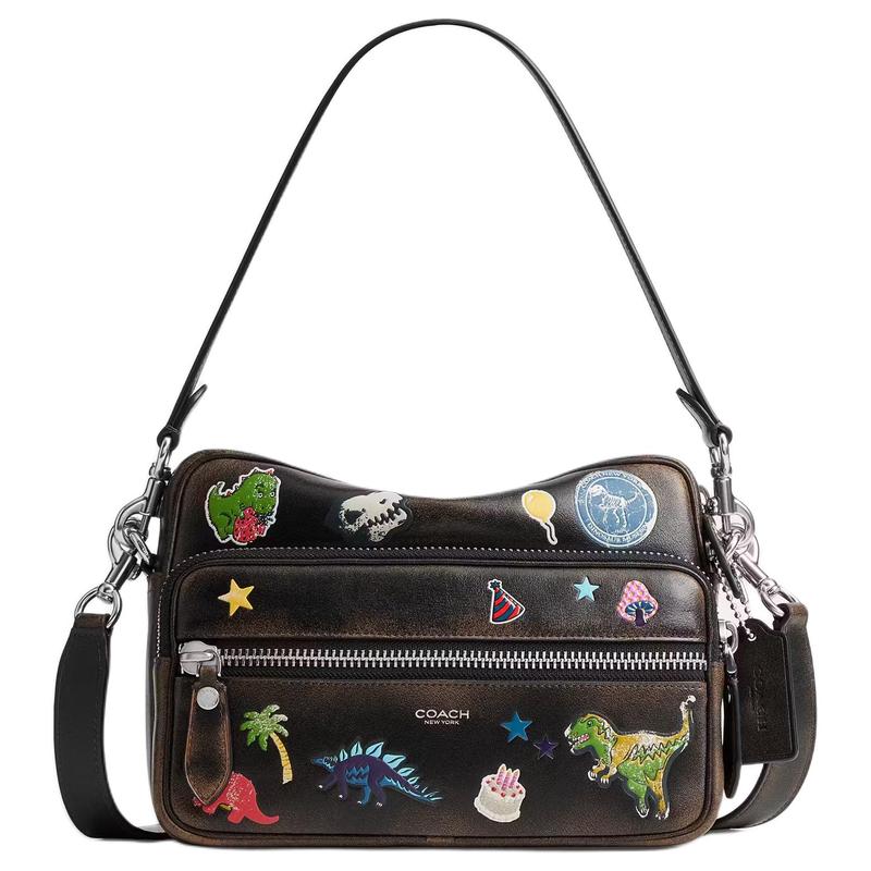 

COACH RexyDAKOTA 24 10th Anniversary Self-Adhesive Print Design Cowhide Shoulder Bag Medium Men s Black чорний