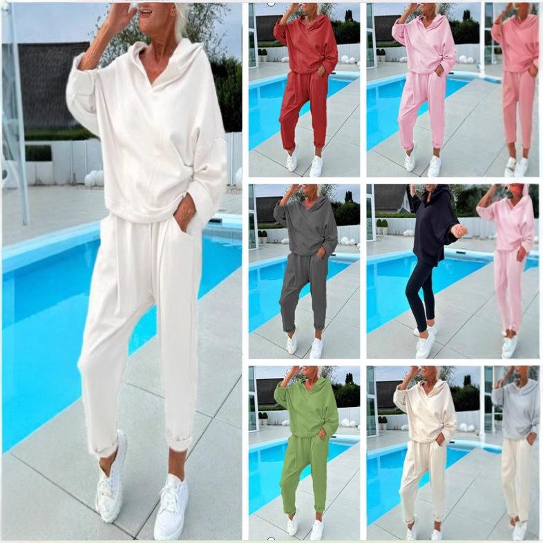 Women's Casual Hoodie and Jogger Set, Loose Fit Sportswear, Multiple Color Options