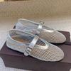 Leisure Fishing Net Flat Ballet Shoes Made Of Genuine Leather With A Straight Cut And Perforated Breathable Mary Jane Single