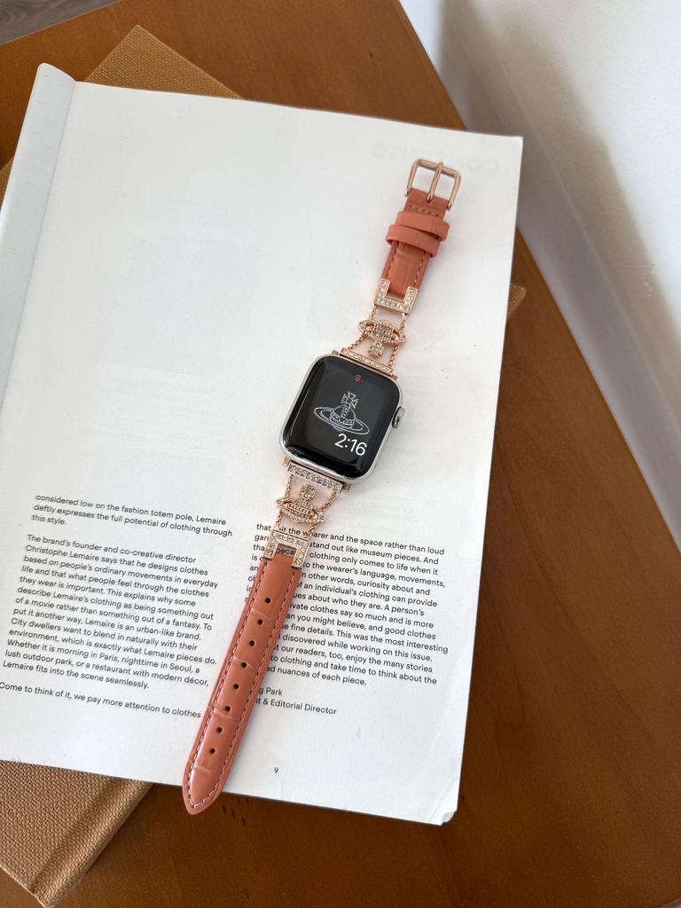 Kejsarinnan Saturnus Diamant Bambu Läderarmband för Apple Watch 11/Ultra/SE