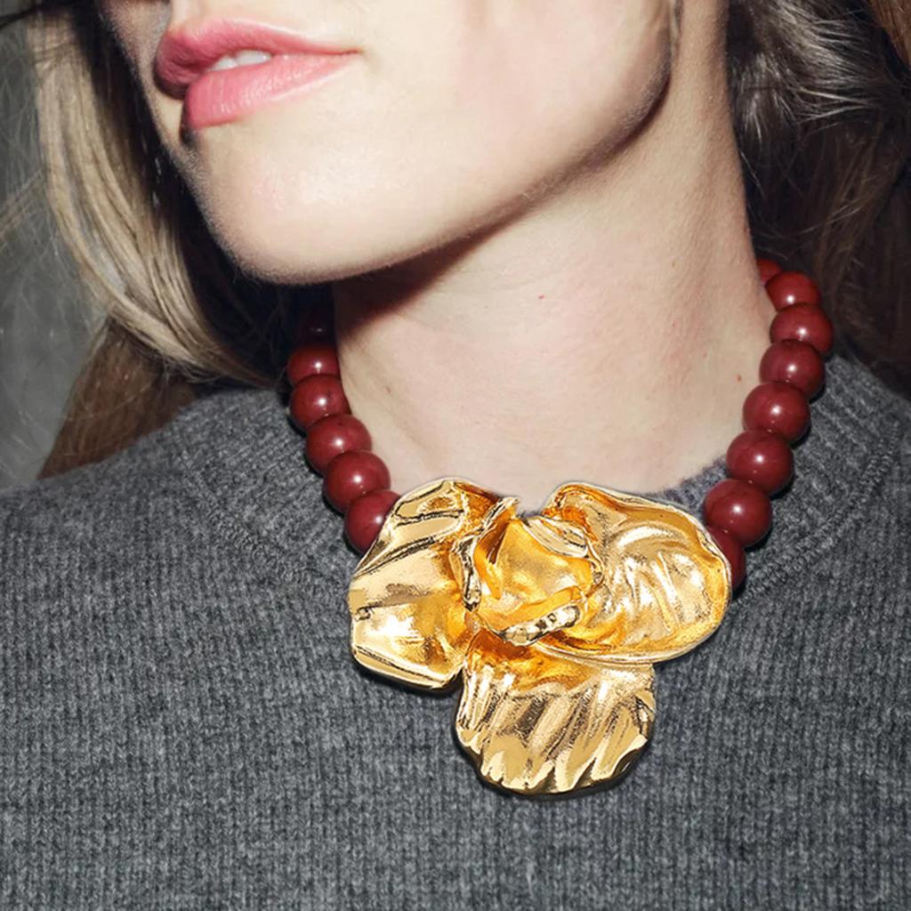 Tooxika Exaggerated Personality Flower Pendant Necklace Women Sweet Atmosphere Multi-coloured Beaded Necklace