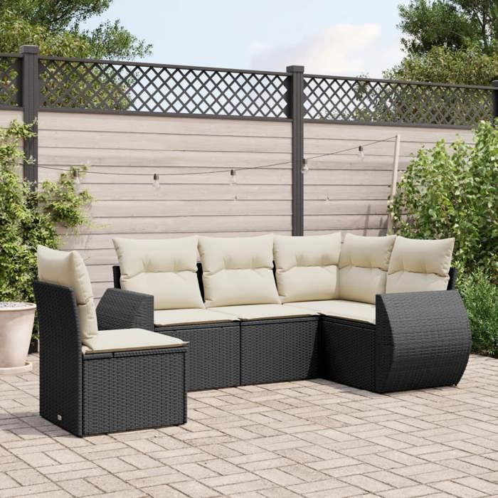 VidaXL Garden Lounge Set with Cushions 5 Pcs, Patio Sofas, Patio Furniture Set, Outdoor Furniture, Black 3221365