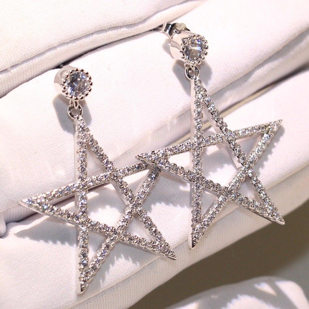 

Простые роскошные ювелирные изделия ручной работы из серебра 925 пробы, белые прозрачные серьги-гвоздики с кубическим цирконием AAA CZ, серьги-гвоздики с пятиконечной звездой для женщин, подарок