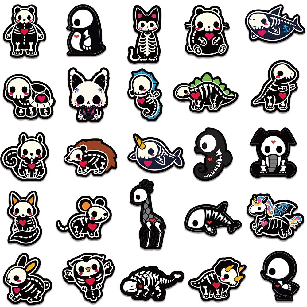 50Pcs Black White Animals Skeleton Skull Graffiti Stickers Diy Motorcycle Laptop Phone Helmet Car Stationery Bike Cool Decals
