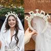 Braut zu sein Perlenkrone Stirnband mit Schleier Mrs WIFEY Luxuriöse Braut-Haaraccessoires Hochzeit Verlobung Abendessen Dekoration Geschenk