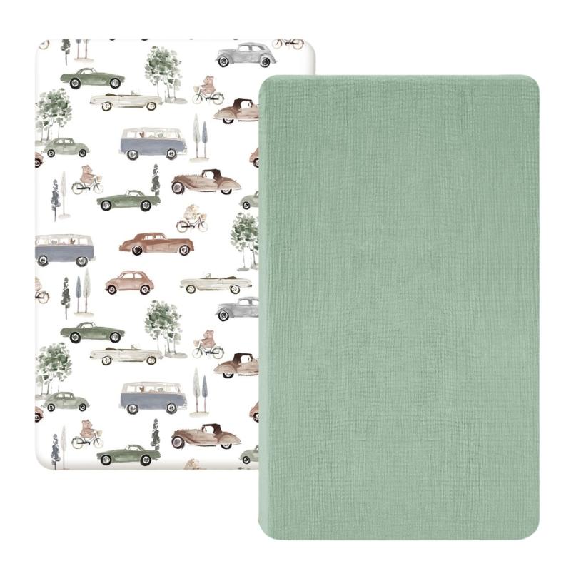 

Набір 2 шт. Дитяче простирадло на гумці для новонароджених, чохли для пеленального килимка, однотонні/з принтом, дихаюче простирадло для ліжечка/колиски, чохол для матраца 33x16in