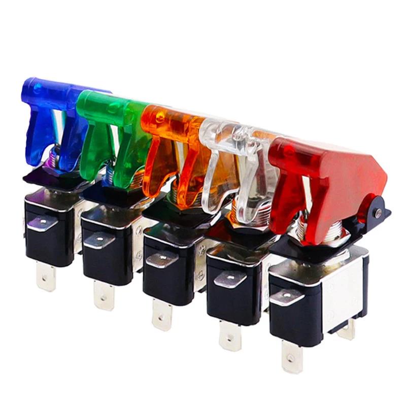 Rocker Switch LED Car Modification Arm Push Button Illuminated Toggle Switch With Safety Aircraft Flip Up Cover Guard 12V20A