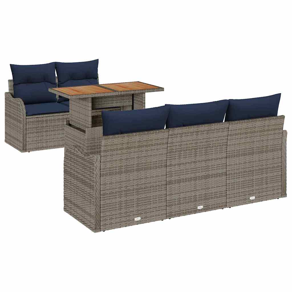Garden Sofa Set 6 Pcs Grey and Navy Blue