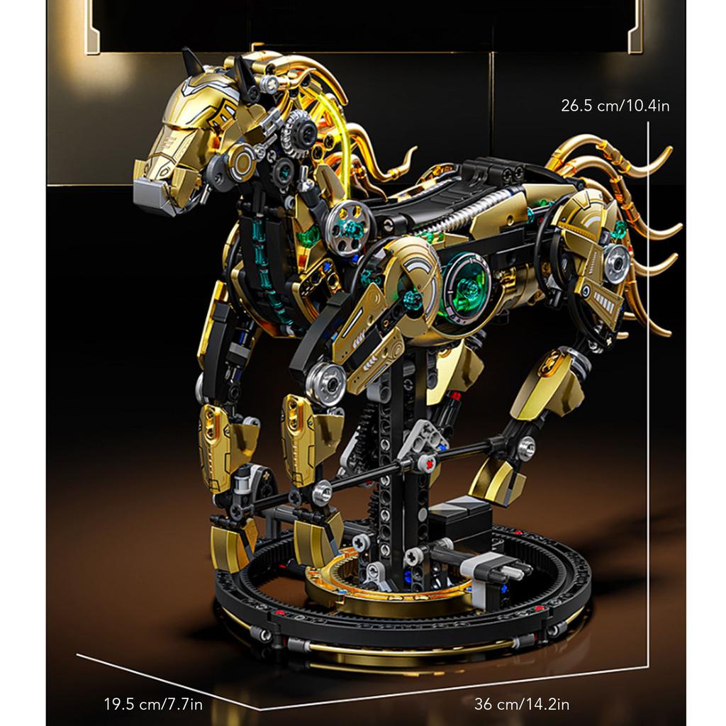Mechanical Horse Building Block Set STEM Educational Toy DIY Model Kit with Light and Moveable Legs for Kids Teens Adults