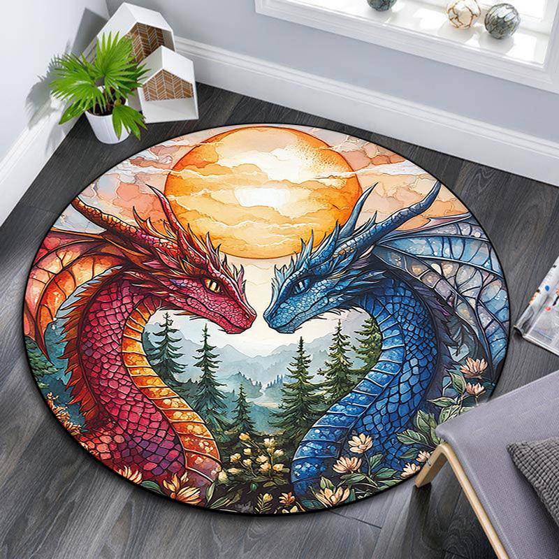 Dragon Artwork Round Area Rug,Carpet Rug for Living Room Bedroom Sofa Playroom Decor,Non-slip Floor Mat