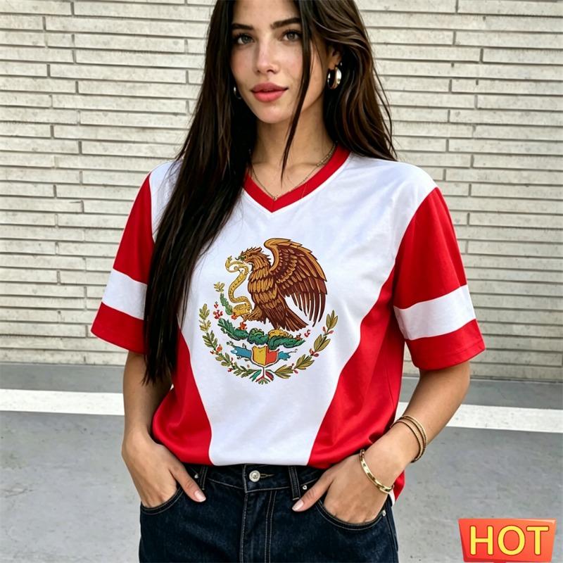 Maglia estiva da donna con scollo a V maglia maglia da calcio Messico T-shirt sportiva traspirante da donna poliestere T-shirt traspirante maglia 2026 top