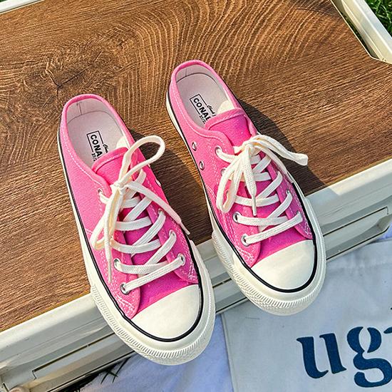 Demi-pantoufles, chaussures en toile, petites chaussures polyvalentes en tableau blanc pour étudiantes, chaussures décontractées coréennes d'été, chaussures en toile à la mode