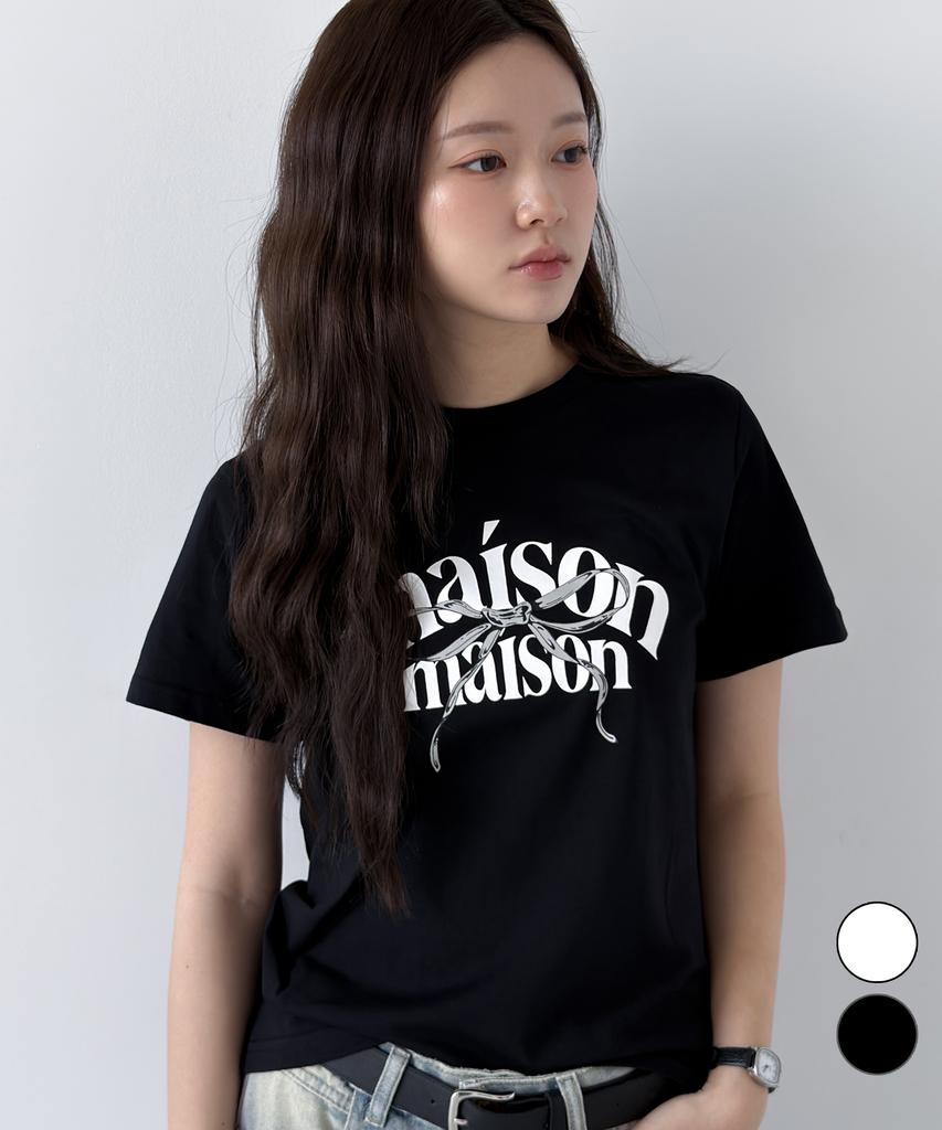 NTBC Maison Ribbon Lettering Short Sleeve T-Shirt_2 Colors