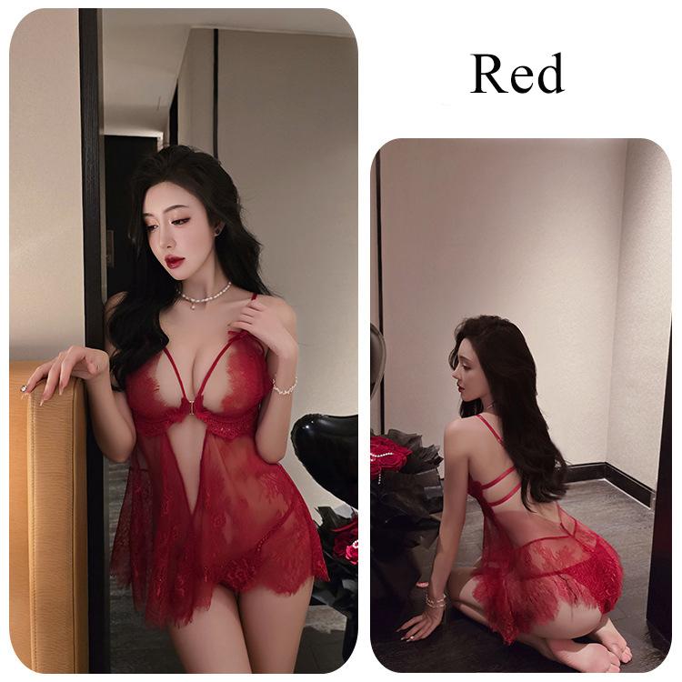 Lingerie Sexy Lace Temptation Dress Uniform Split Design Sense Bold Women Passion Charm Mature Elegant Hollow Out Fashion