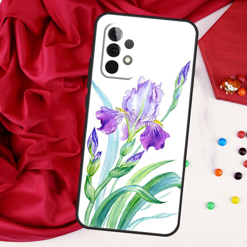 Blue Iris Flower Case For Samsung Galaxy A54 A34 A14 A52 A72 A13 A33 A53 A73 A51 A71 A12 A22 A32 Cover