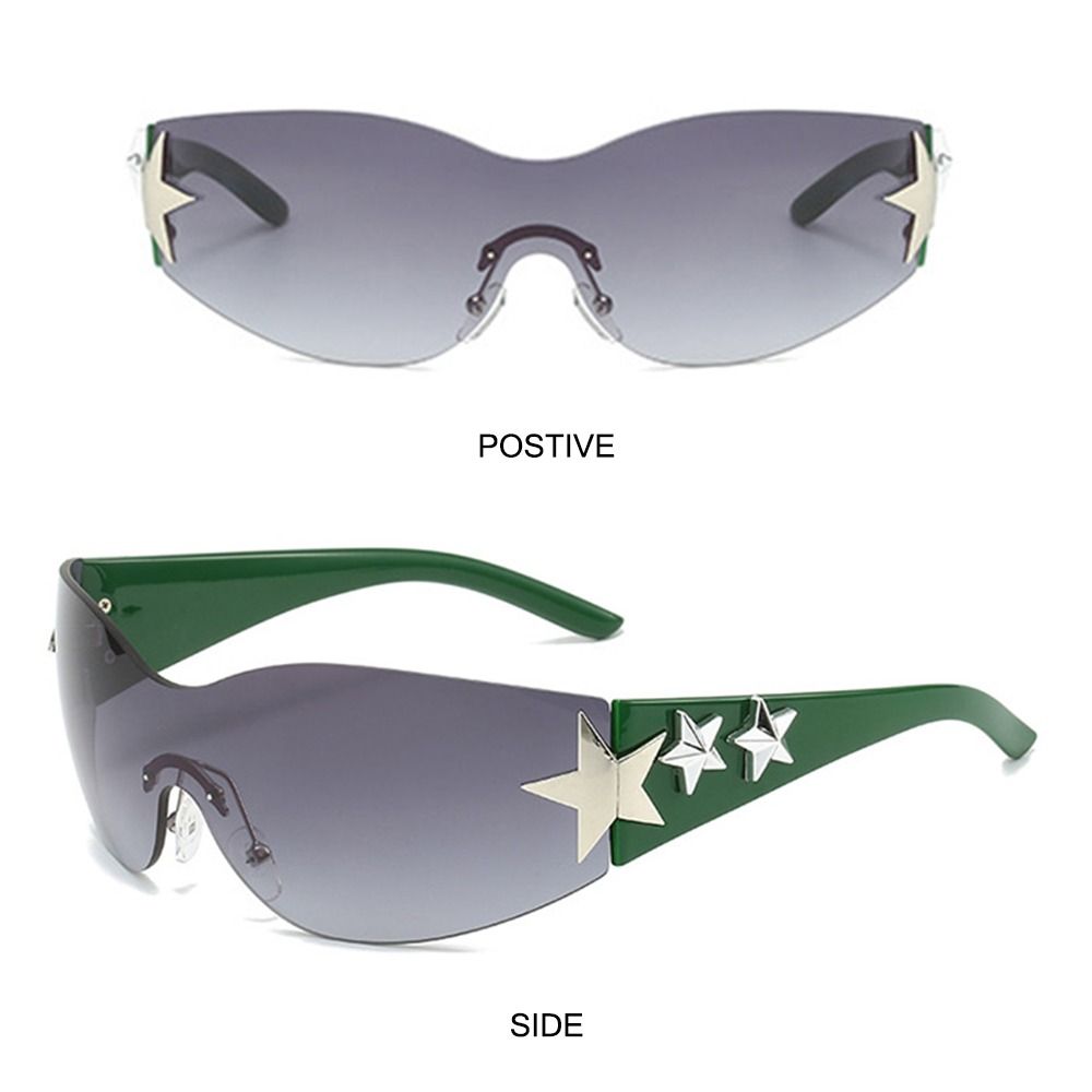 Rimless Y2K Sunglasses Futuristic Star Wrap Around Sun Glasses 2000S Accessories for Women Men Trendy Aesthetic Shades