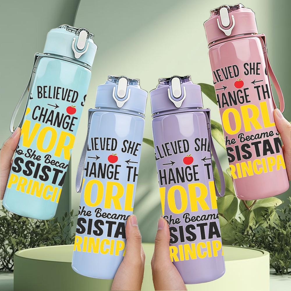 1PC Assistant Principal World Change Quote 750ml Color Plastic Sports Water Bottle Leakproof Flip Straw Lid Suitable for Sports Office Home Use