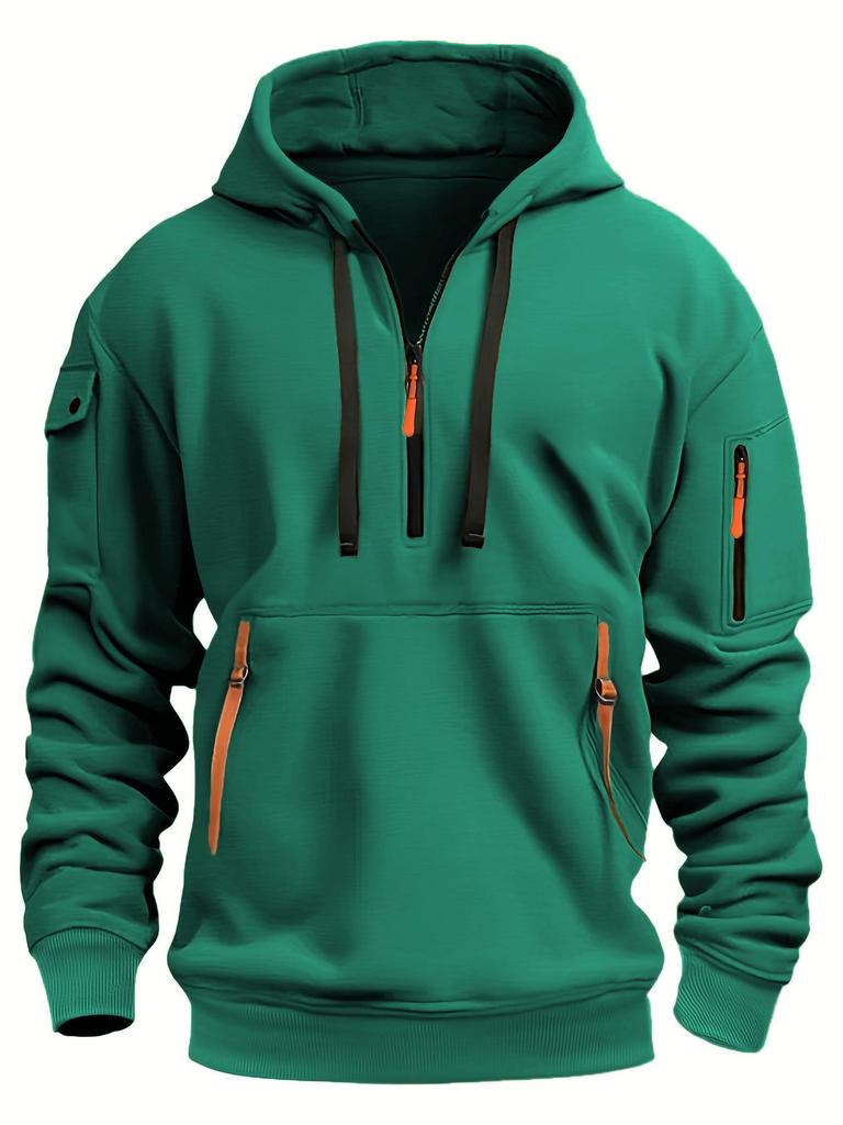 Men's European Size Casual Sport Hoodie with Zippered Arm Pocket - Autumn/Winter