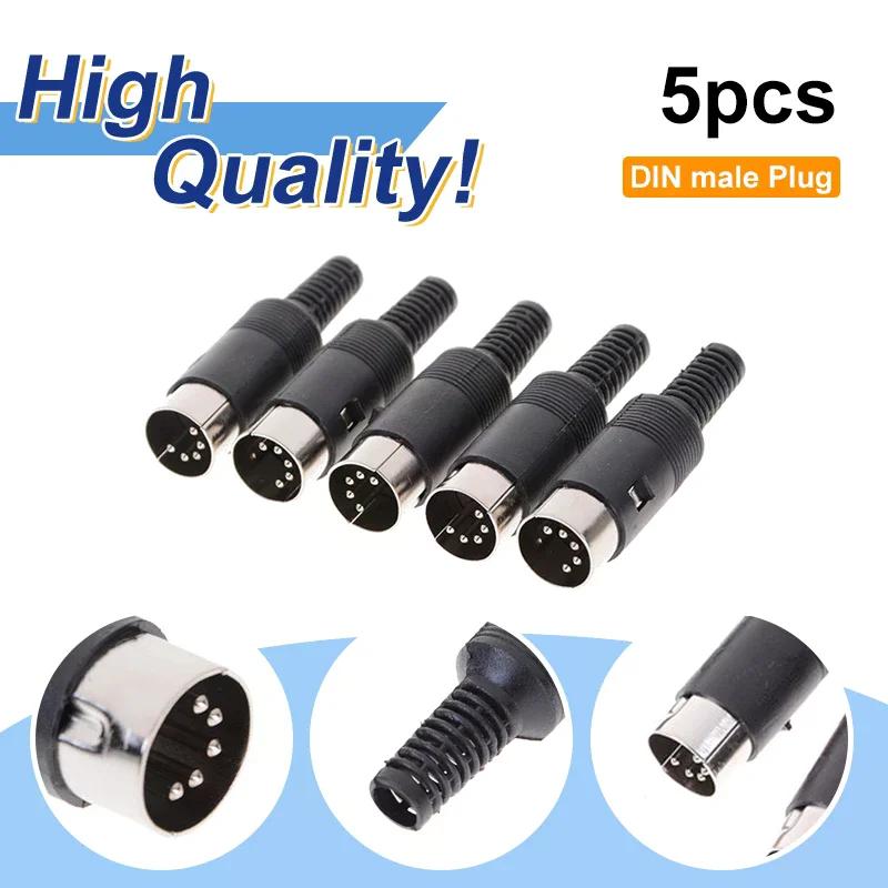 5Pcs DIN Male Plug 5 Pin Connector With Plastic Handle Adapters Cables DIN Male Plug Cable Connector