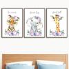 Lavender Pink Floral Animal Poster Elephant Lion Giraffe Nursery Wall Art Print Canvas Painting Wall Pictures Baby Room Decor