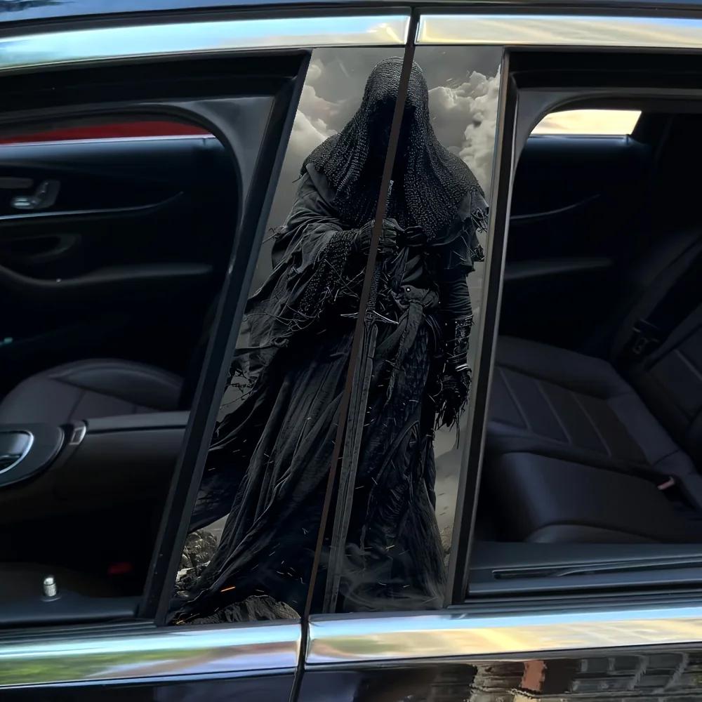 2Piece Swordsman Pattern Vinyl Car B-Pillar Sticker for B-Pillars and Doors on Metal and Plastic Surfaces, Dark Style Auto Parts