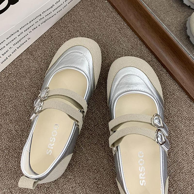 

Retro ugly cute flat-bottomed big-headed single shoes for women s 2025 summer new round head shallow mouth casual versatile Mary Jane shoes 40 серебряный