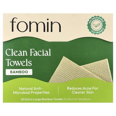Fomin, Clean Facial Towels, Bamboo, Extra Large, 50 Towels