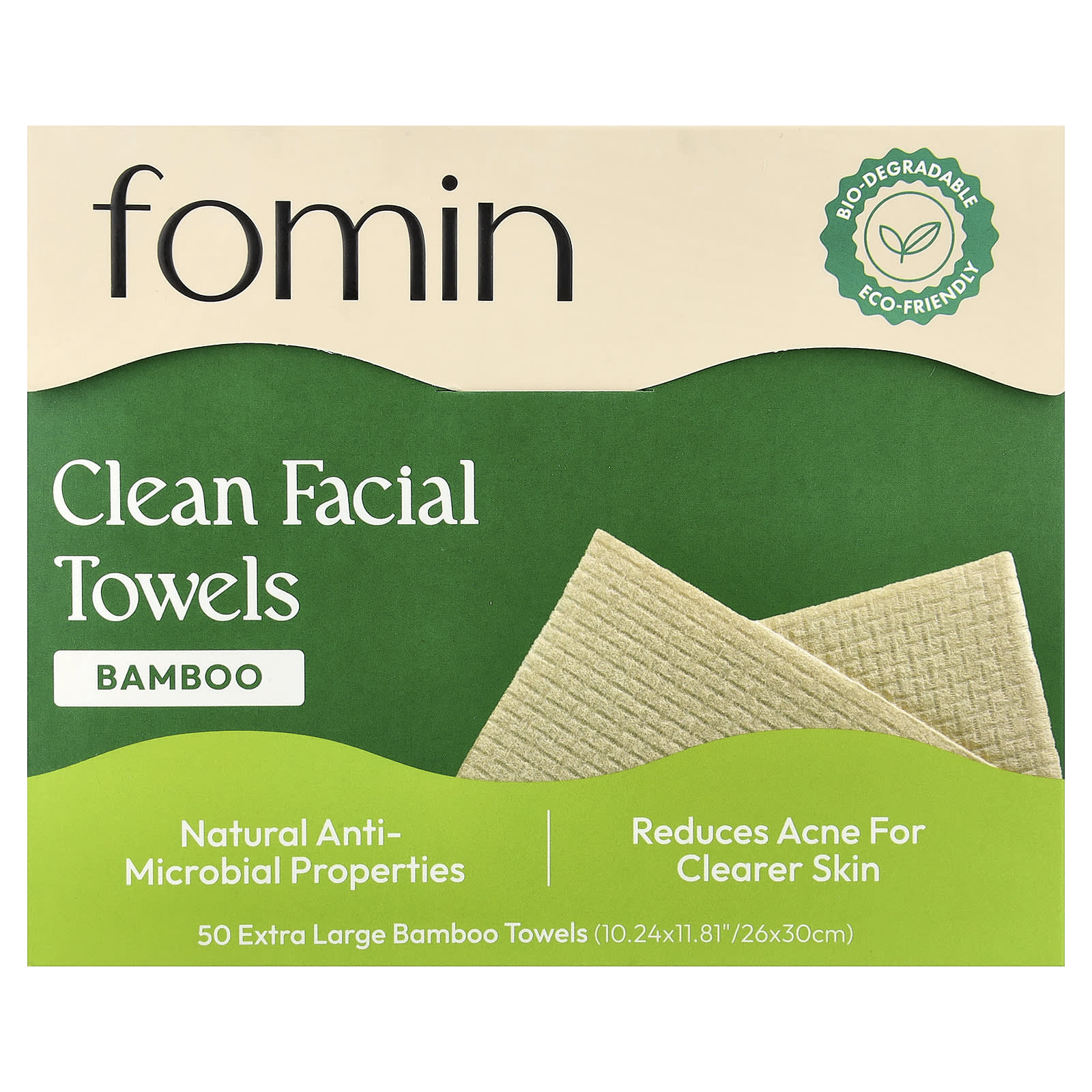 fomin, Clean Facial Towels, Bamboo, Extra Large, 50 Towels