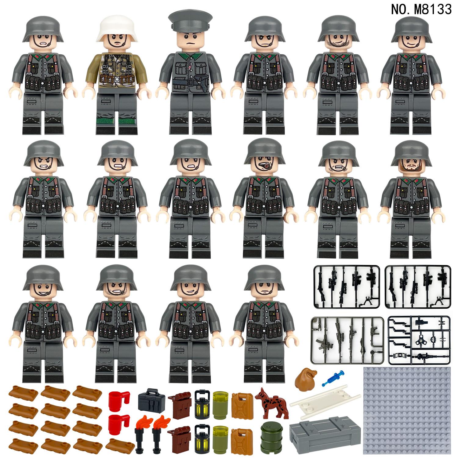 

M8133 World War Ii Building Block Figurine Small Particle Assembled Toy Military Series Doll Bag