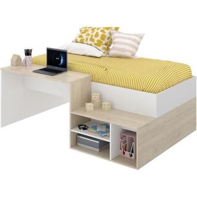 Kombibett für Kinder KRIC - Natur-Eiche und Weiß - Schreibtisch und Stauraum - 90x190 cm