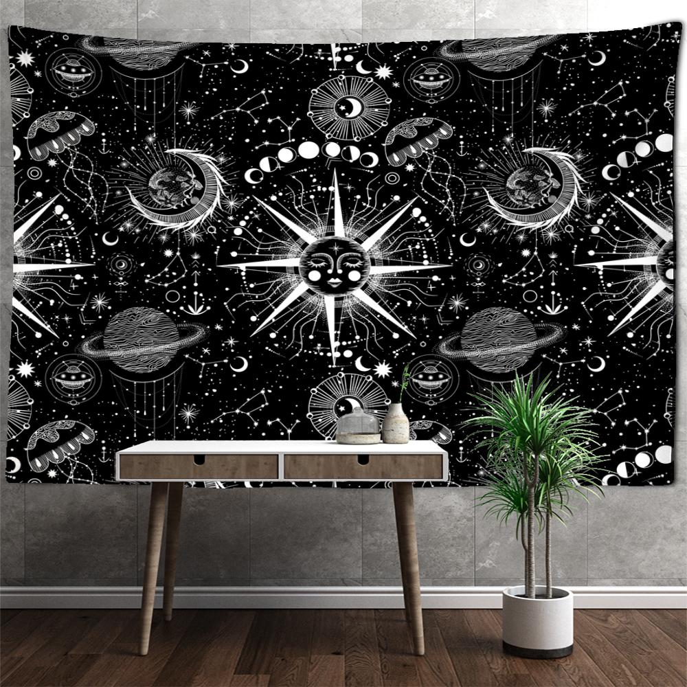 Sonne Tarot Wandteppich Hängen Mandala Schwarz Und Weiß Hexerei Science Fiction Bohemian TAPIZ Zimmer Home Decor