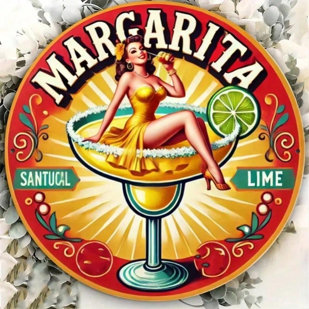 Vintage Margarita Cocktail Metal Sign Retro Wall Art for Bar Home Garage Decor