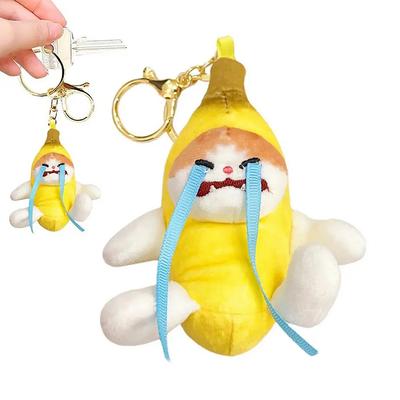 Crying Sound Banana Cat Keychain Creative Happy Cat Crying Banana Cat Doll Pendant Soft Yellow Kitty Fruit Plushies For Kids