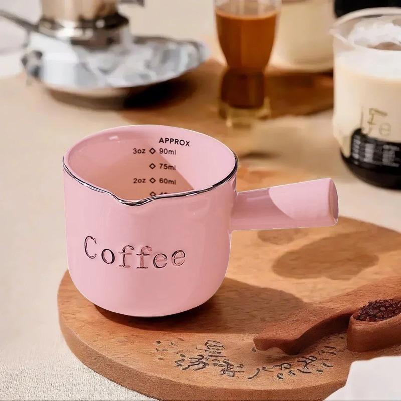 3oz/90ml Espresso Coffee Ceramic Small Milk Cup Wth Scale Coffee Measuring Cup Extraction Cup With V-Shaped Mouth Pitcher