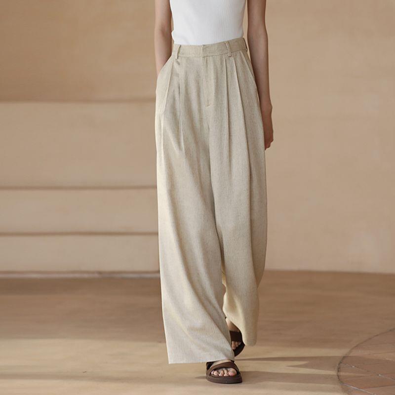2026 Spring Slimming Women's Cotton Linen Wide-Leg Trousers - Casual Resort Style