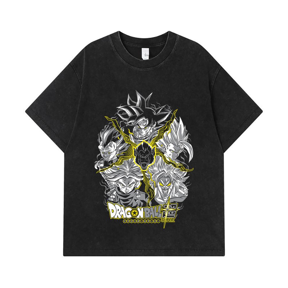 275 GSM Washed T-shirts 100% Cotton Dragon Ball V49 Super Saiyan Print Unisex Heavy Cotton T Shirt
