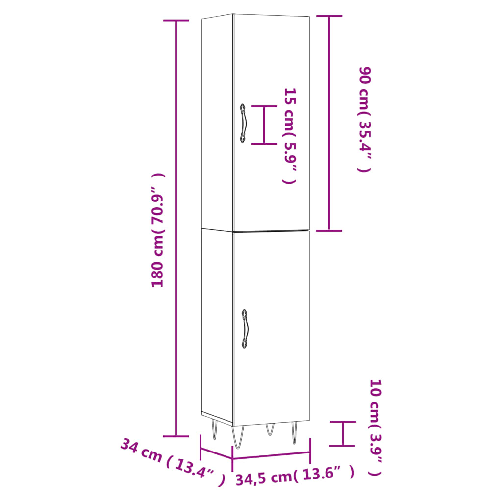 Highboard White 34.5 x 34 x 180 cm Particle Board