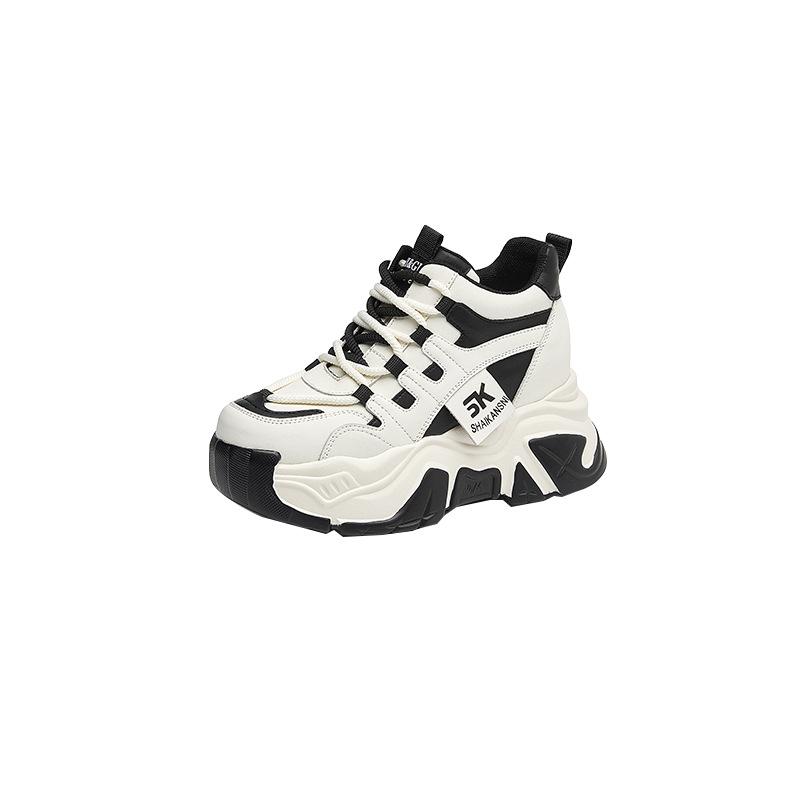 Nuovi scarponcini invernali versione coreana con rialzo interno scarpe casual da papà suola platform tacco a zeppa scarpe da studente abbinamento colori versatile scarpe da donna