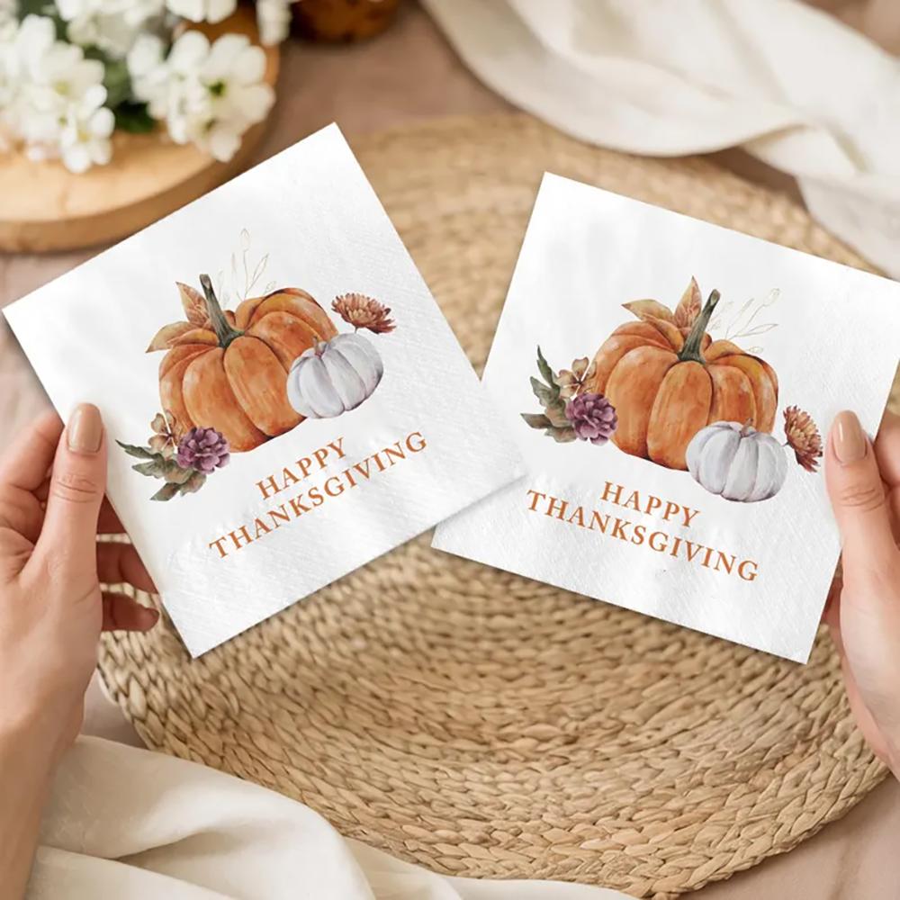Custom 40Pcs Thanksgiving Napkins Pumpkin Fall Decor Thanksgiving Halloween Party Table Decor Cocktail Luncheon Dinner Napkin