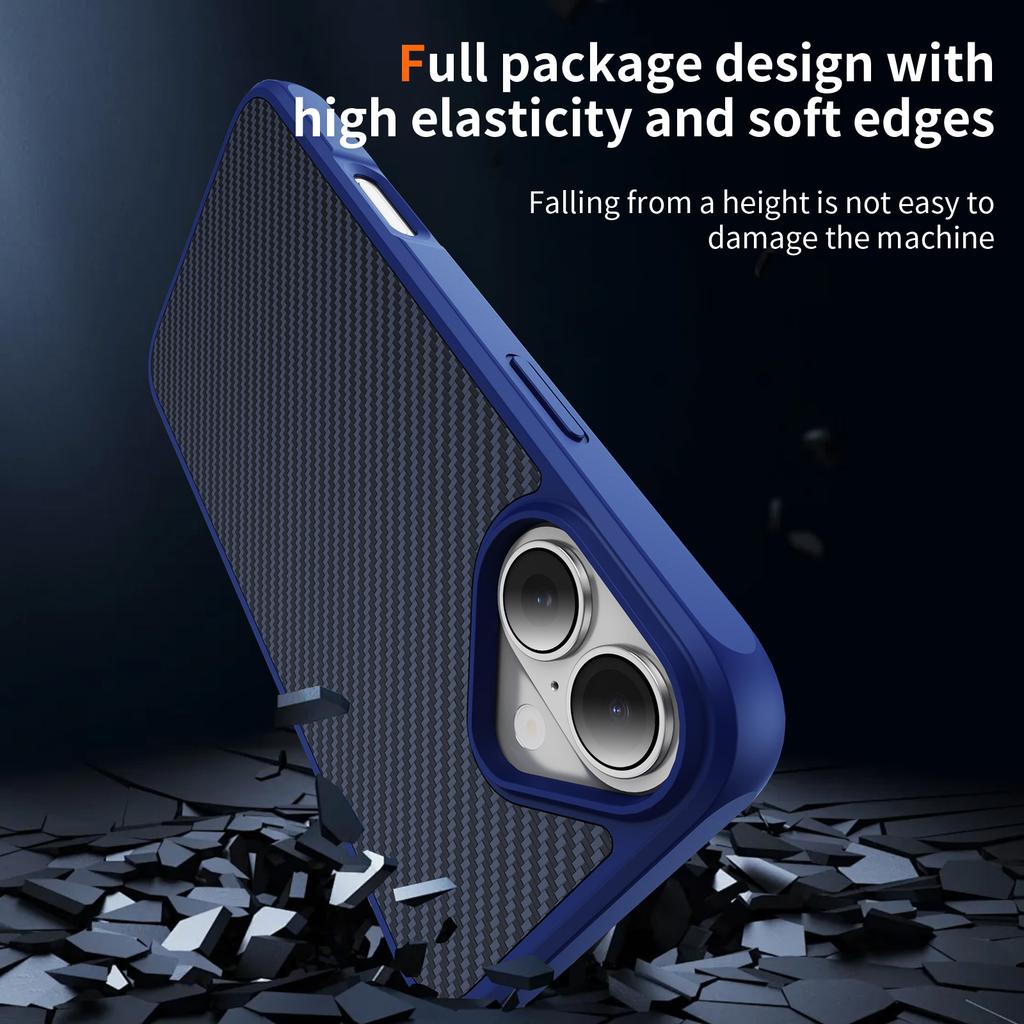 For iPhone 17 Case Carbon Fiber Texture PC+TPU Phone Cover Compatible with MagSafe