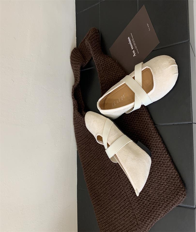 Flat-bottomed Ballet Shoes Female Retro Suede Single Shoes with Skirt French Fairy Style Mary Jane Women's Shoes