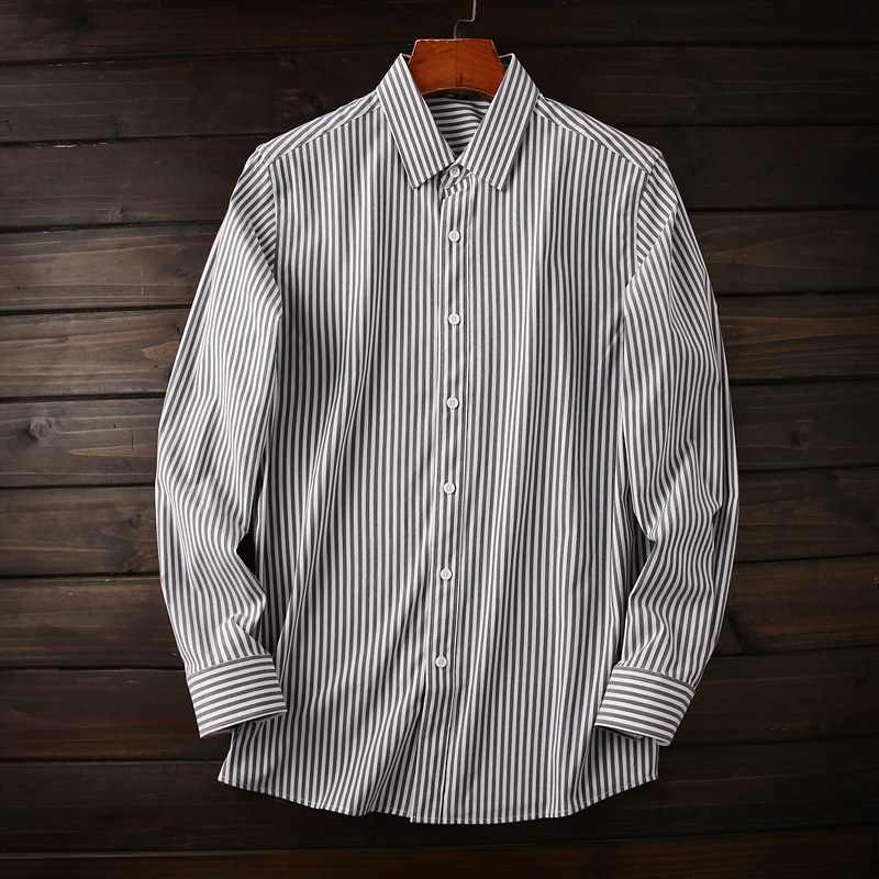 Classic Stripes, Good Elasticity, Easy to Wear, Men's Commuter Wrinkle-Free Shirt, Casual Turn-Down Collar Long-Sleeve Shirt for Men