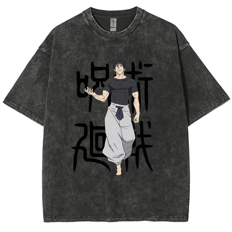 Jujutsu Kaisen Geto Suguru Mono Sketch Vintage Washed Oversized Anime Streetwear Unisex Casual Black TShirt