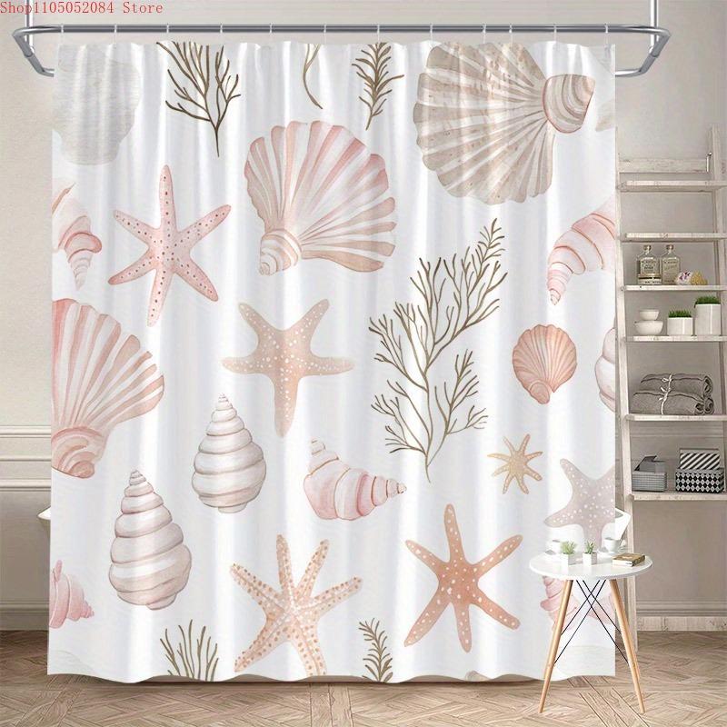 1pc seashell sea creatures shower curtain soft watercolor - With Hooks Waterproof Mildew Proof Easy Install Washable