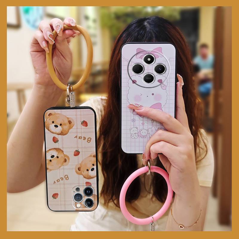 Youth Protective Phone Case For Redmi 14C 4G/14R 5G/A3 Pro 4G/POCO C75 Bracelet Dirt-resistant Solid Color Cartoon Cute