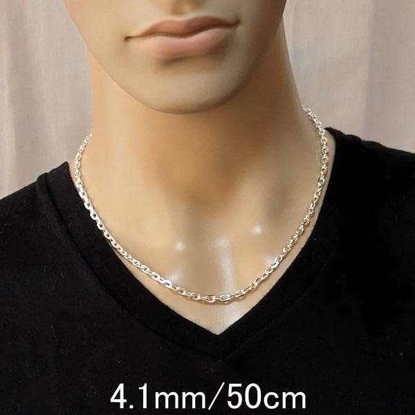 Points Silver 925 Chain Necklace 50cm Red Bean Chain Thick Silver Necklace Silver Chain Azuki Chain 4 Sides Red Bean Necklace Azuki [100 Market] Men's